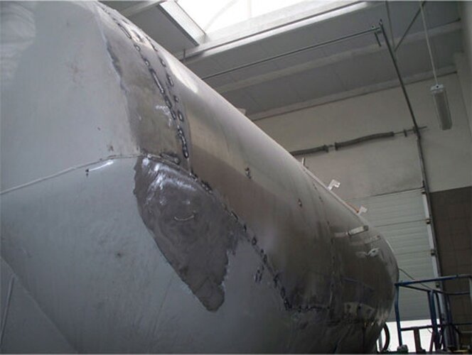 Spawanie zbiornika silonaczepy po wypadku — TIG aluminium, NDT, TDT Spawanie powypadkowe zbiornika silonaczepy TIG — PHS Magnum